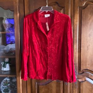 New with tag, red velvet button up blouse